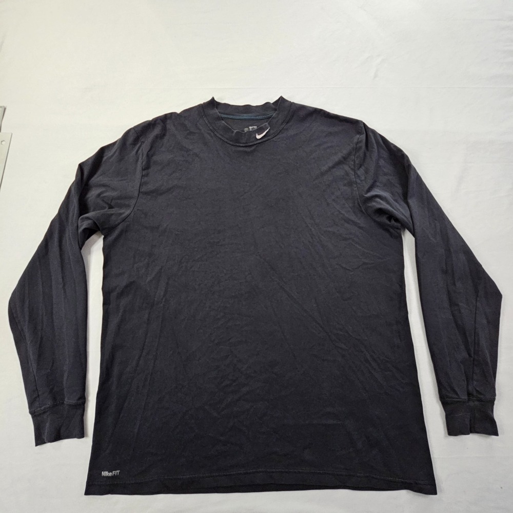 Nike Black Long Sleeve Mock Neck Cotton Blend T-Shirt Men's 2XL